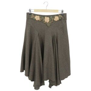 Hazel Asymmetrical Hem Embroidered Floral Waist Lined Boiled Wool Green Skirt M
